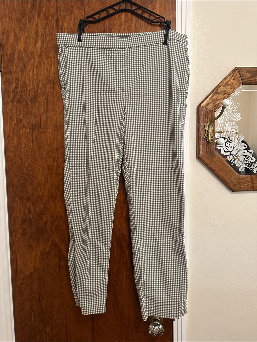 White and Sage Green Gingham Slim Pants